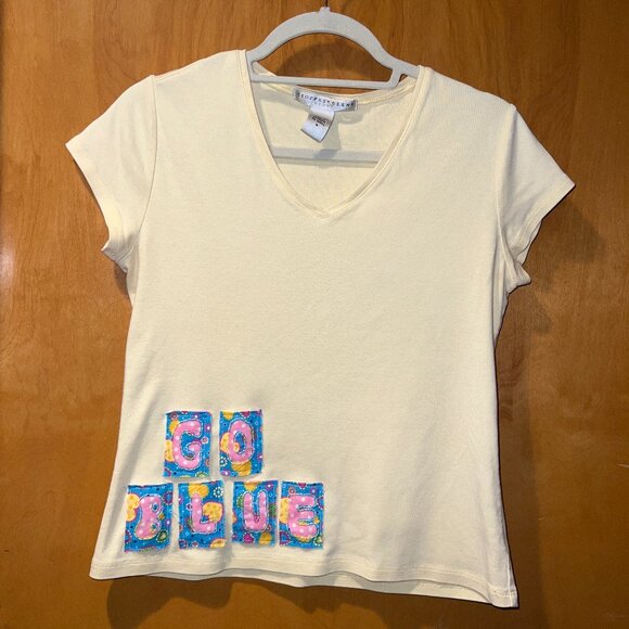 University of Michigan Go Blue Handmade patchwork butter yellow tee - Picture 1 of 5
